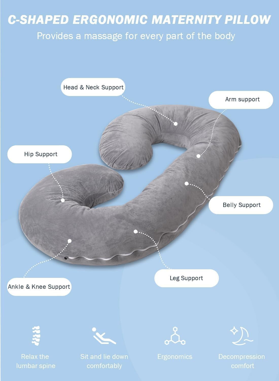 Pregnancy Pillow,Maternity Body Pillow for Sleeping,C Shaped Body Pillow for Pregnant Women