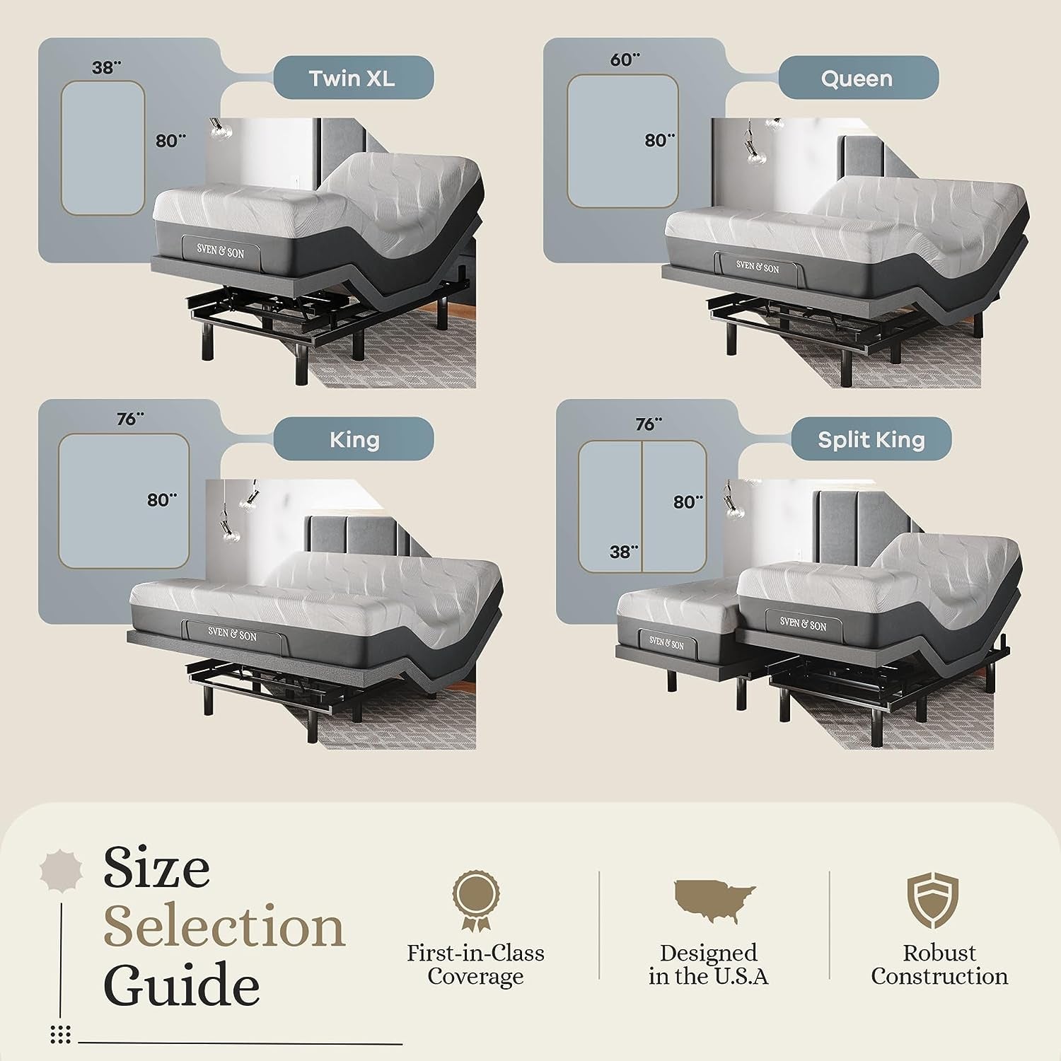 Sven & Son King Adjustable Bed Base Frame + 12” Luxury Cool Gel Memory Foam Mattress, Head up Foot Up, USB Ports, Zero Gravity, Interactive Dual Massage, Wireless, Classic (King)