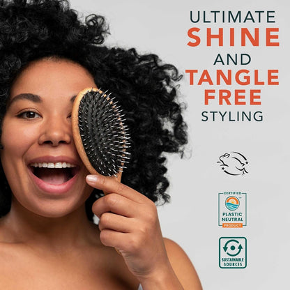 Boar Bristle Hair Brush - Hair Brushes for Women, Curly Hair Brush with Nylon Pins, Detangler Brush, Wooden Hair Brush for Men, Bamboo Brush for Curly Hair, Hairbrush for Women, Boar Bristle Brush