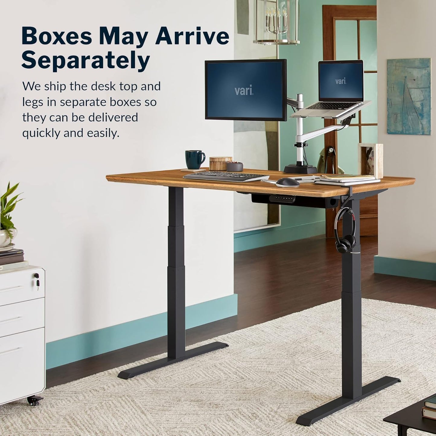Electric Standing Desk 60" X 30" - Dual Motor Sit to Stand Desk - Push Button Memory Settings - Solid Top with Height Adjustable Steel Legs - Work or Home Office Desk - (Butcher Block)